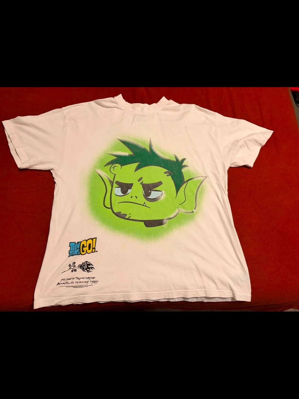 White Short Sleeve Tee with Green Beast Boy Face Graphic